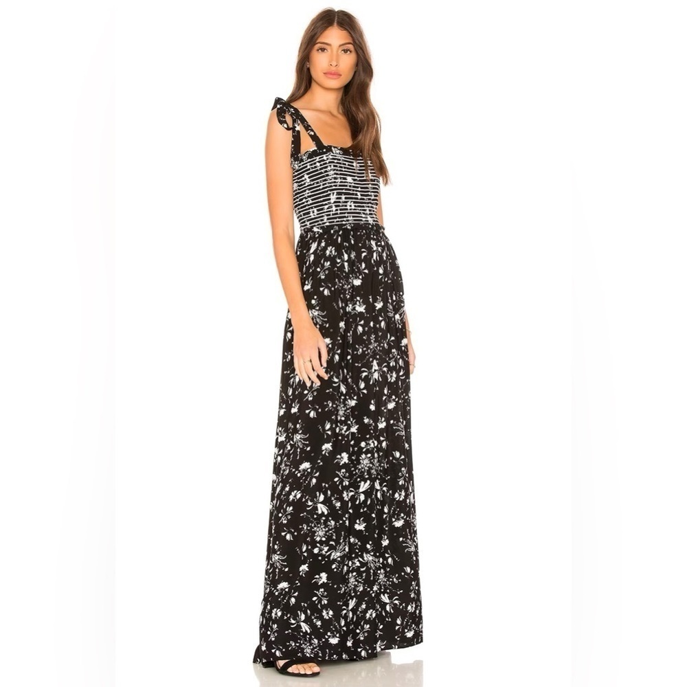 Free People Black and White Floral Striped Shirred Jumpsuit